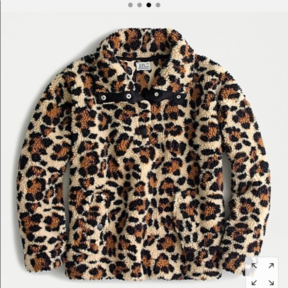 J Crew snap-collar, leopard print Sherpa; size S - Picture 3 of 13